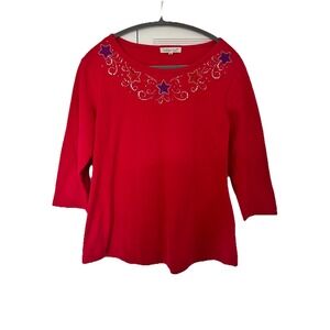 Indigo Soul Women's Size M Red Top With Embellished Stars 4th of July